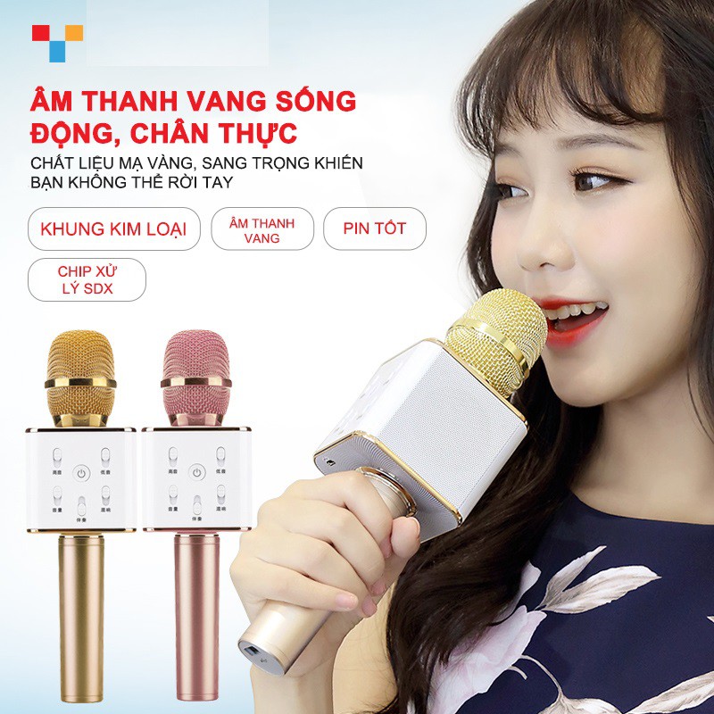 Micro karaoke tích hợp Loa Bluetooth Q7 Micro karaoke bluetooth (Vàng)