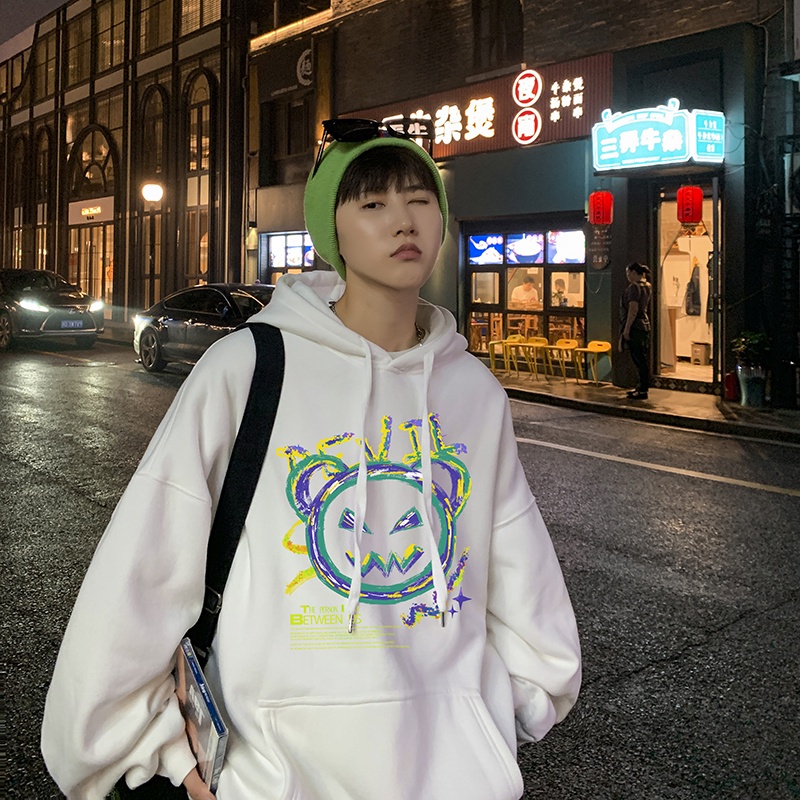 Áo khoác tay dài có nón in hình mặt quỷ cá tính cho nam