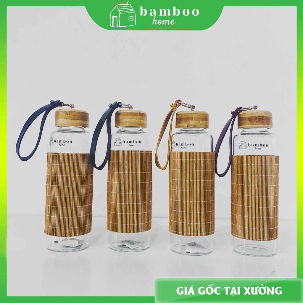 Bình nước thủy tinh vỏ tăm tre THE BAMBOO chịu nhiệt thời trang