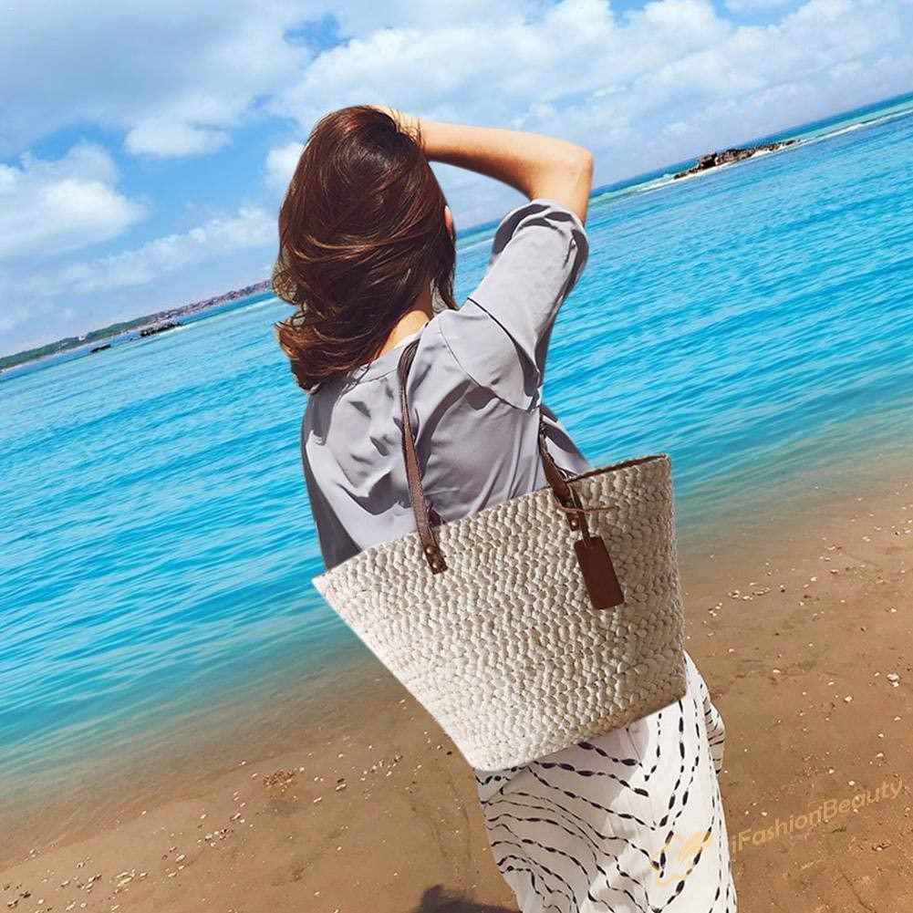 Women Beach Woven Shoulder Bag Holiday Totes Travel Bucket Straw Handbags