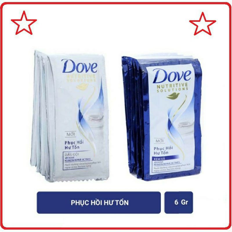 Dây 12 gói Dầu gội - xả Dove 6g phục hồi hư tổn