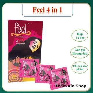 Bao cao su feel 4 in 1 - bao cao su gân gai - kéo dài thời gian quan hệ / bcs hộp 12 cái