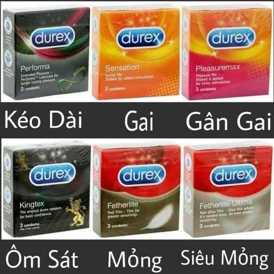 Bao cao su Durex (hộp 3 cái) đủ loại