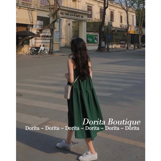 Váy 2 dây babydoll đũi bồng bềnh, Váy hai dây voan bồng bềnh dây điều chỉnh - Dorita Boutique