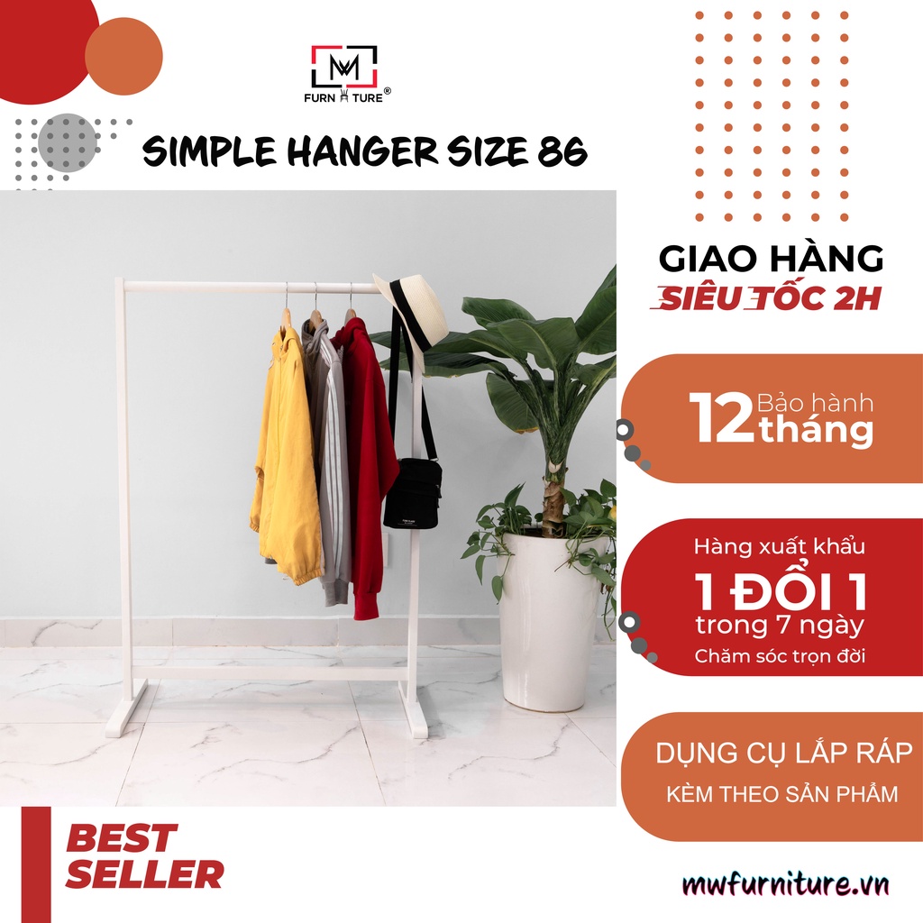 GIÁ TREO QUẦN ÁO XUẤT KHẨU HÀN QUỐC GỖ MÀU TRẮNG- 86x38x125cm - LINE HANGER WHIT