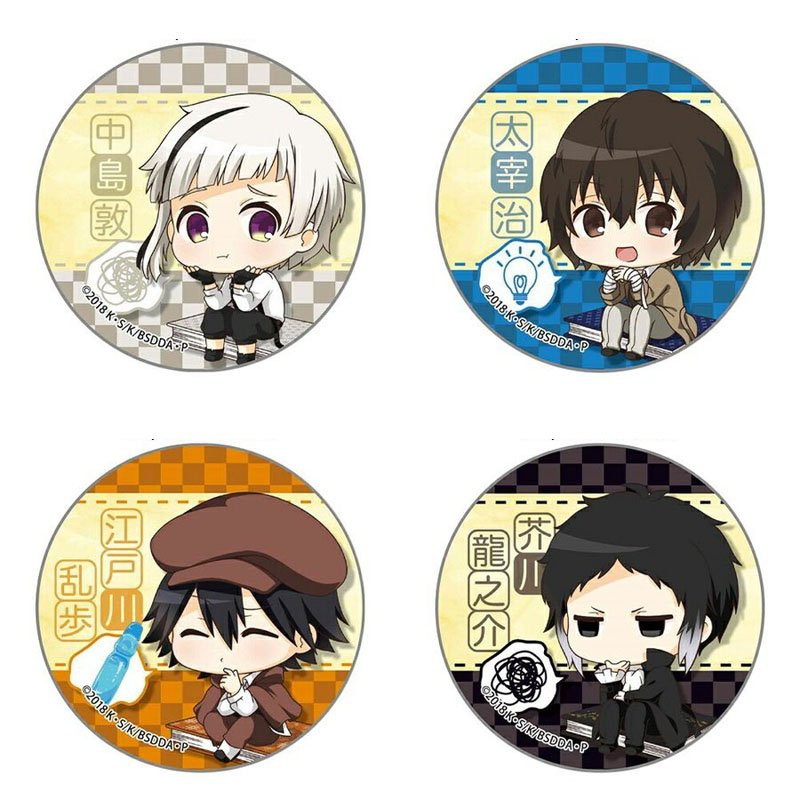 ( 1 chiếc ) Huy hiệu cài áo in hình BUNGOU STRAY DOGS VĂN HÀO LƯU LẠC anime chibi phụ kiện cài áo xinh xắn