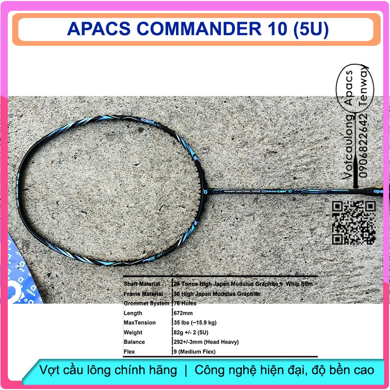 [Vợt cầu lông Apacs Commander 10 Black Blue- 5U] – Vợt nặng đầu thiên công, tiên phong công nghệ New Japan High-modulus