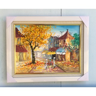 Tranh sơn dầu phố hoa(35x45cm cả khung)