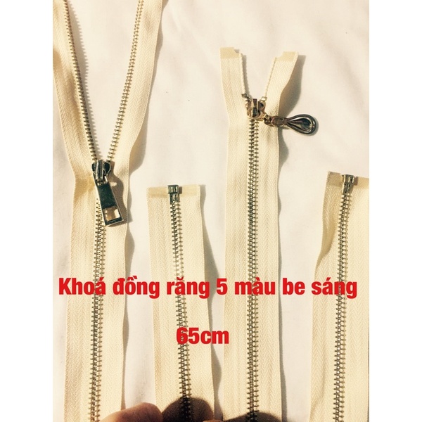 Khoá đồng răng 5 65cm màu be sáng thay khoá áo khoác,túi xách,áo da,balo