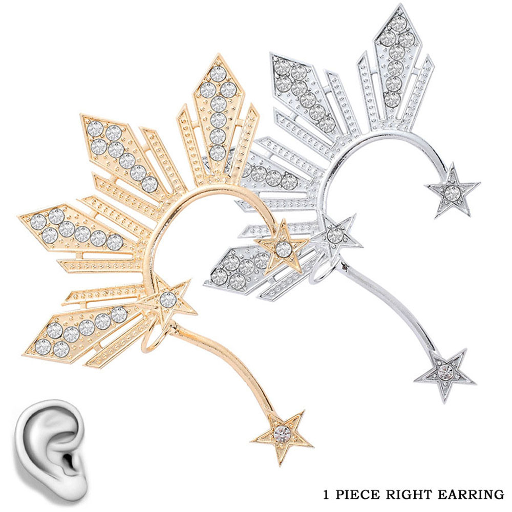 Khuyên kẹp vành tai phối hình ngôi sao đính đá thời trang