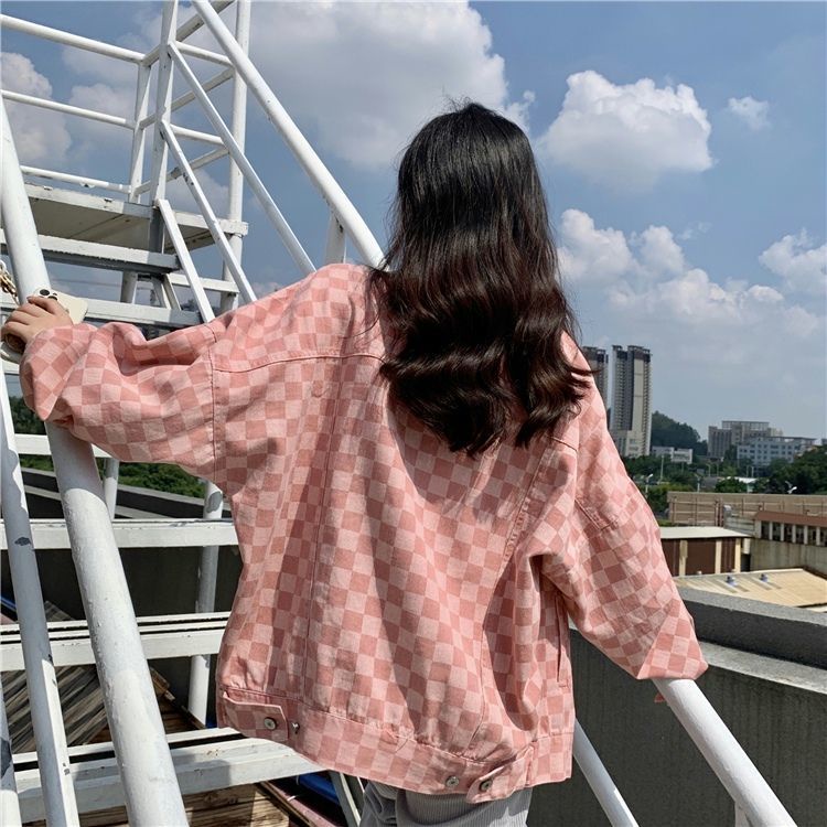 Áo Khoác Caro Dáng Rộng Phong Cách Hàn Quốc Thời Trang Mùa Thu Mới Cho Nữ