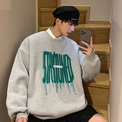 Áo Sweater Tay Dài Cổ Tròn Dáng Rộng Phong Cách Hip Hop Hàn Quốc Thời Trang Cho Cặp Đôi