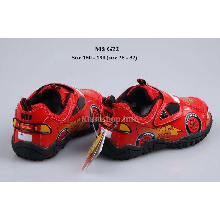 Giày thể thao bé trai 3 - 6 tuổi hình ô tô MCQUEEN màu đỏ quai dán siêu nhẹ thời trang và phong cách G22