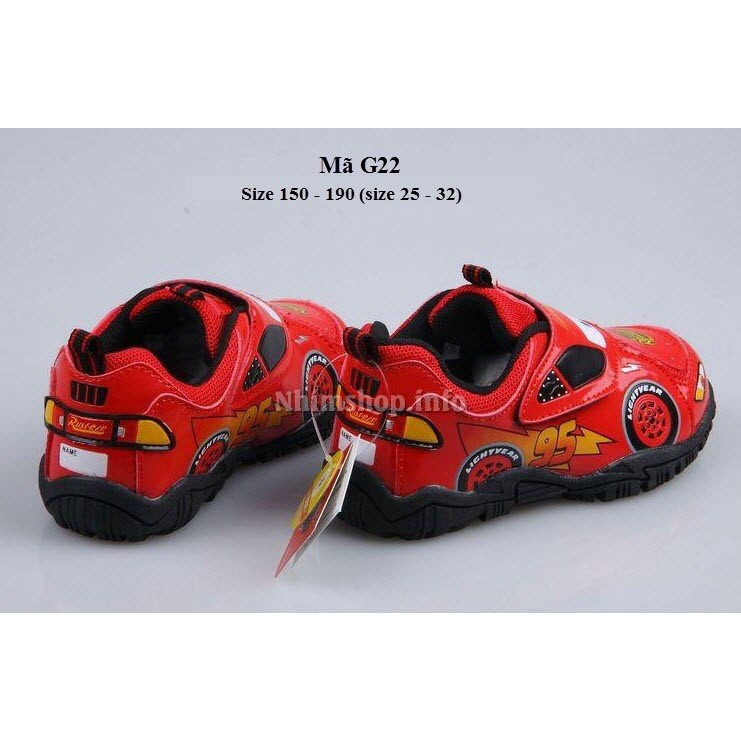 Giày thể thao bé trai 3 - 6 tuổi hình ô tô MCQUEEN màu đỏ quai dán siêu nhẹ thời trang và phong cách G22