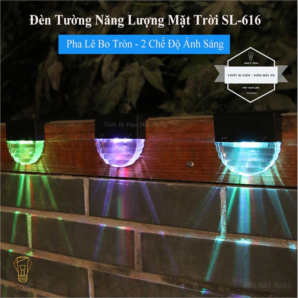 Đèn Led Gắn Tường Pha lê Kiểu Bo Tròn SL-616 - Sử Dụng Năng Lượng Mặt Trời - 2 Chế Độ Ánh Sáng - Chống Nước IP65-BH 1Năm