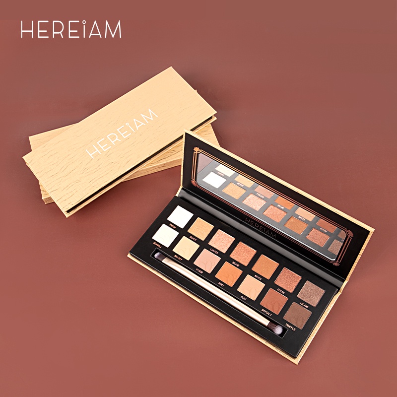 [Hàng mới về] Bảng phấn mắt HEREIAM 14 màu sắc lâu trôi trang điểm làm đẹp hàng ngày tích hợp cọ 170g