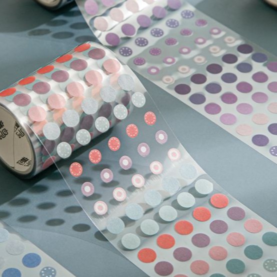 Băng Keo washi Họa Tiết Chấm Bi Nhiều Màu Sắc Dùng Trang Trí Sổ Tay