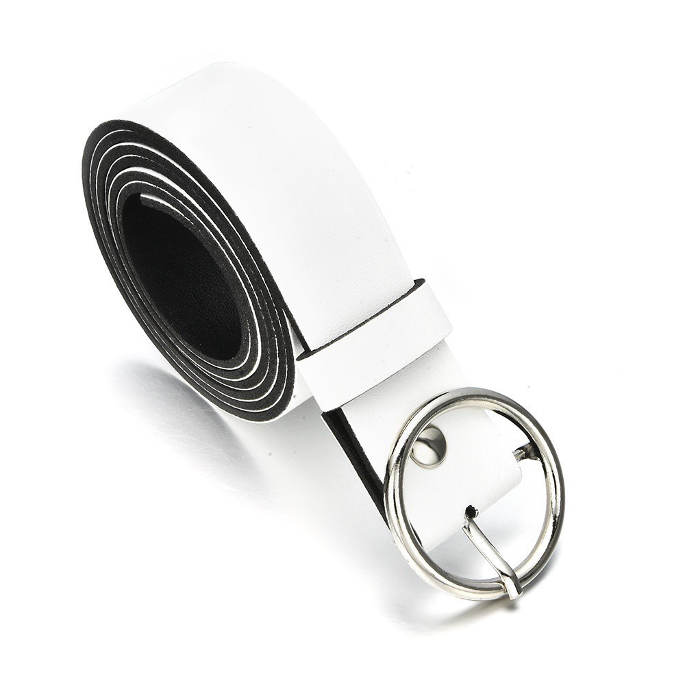 Dây thắt lưng da giả khóa cài tròn kim loại phong cách vintage thời trang dành cho nam và nữ