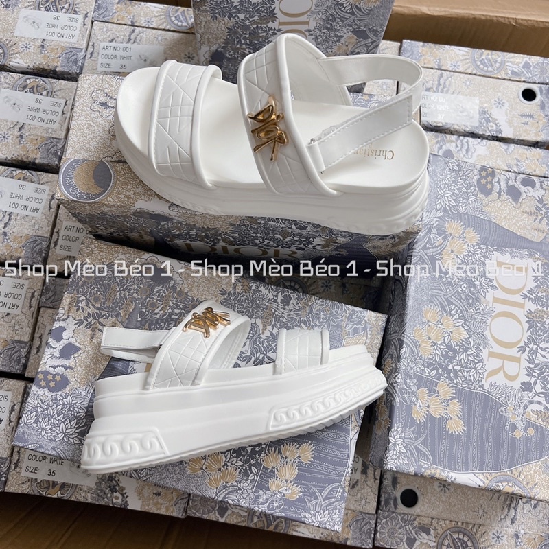Sandal cd quai chéo vân kẻ chìm đế cao fullbox
