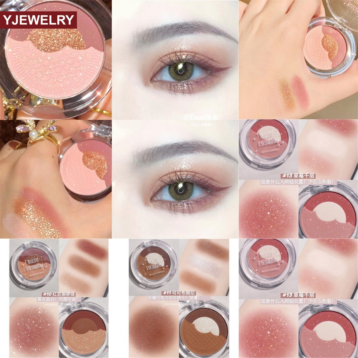 【COD Yjewelry】New Biscuit Eye Shadow Baking Three-color Eye Shadow Tray INS Ultra Fire Matte Pearl Wet Powder