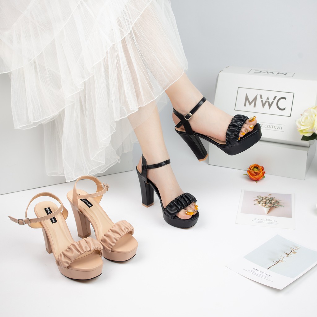 GIÀY CAO GÓT NỮ MWC - CAO GÓT ĐẾ ĐÚP GÓT VUÔNG 12CM - QUAI NGANG THIẾT KẾ NHÚN SIÊU XINH TÔN DÁNG - NUCG- 3918