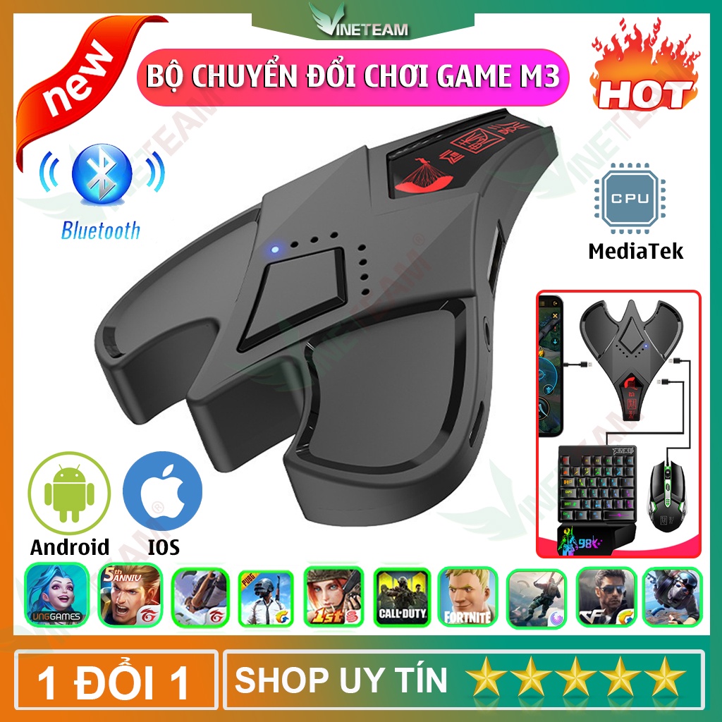 Bộ chuyển đổi bàn phím chuột M3 dùng cho điện thoại Android/IOS chơi game Pubg Mobile hỗ trợ chipset mediatek