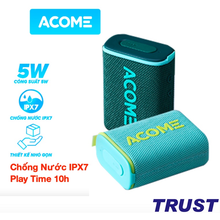 Loa Bluetooth ACOME A7 Chống Nước IPX7 Âm Thanh Chất Lượng Cao Bass Mạnh Bluetooth 5.0 Play Time 10h