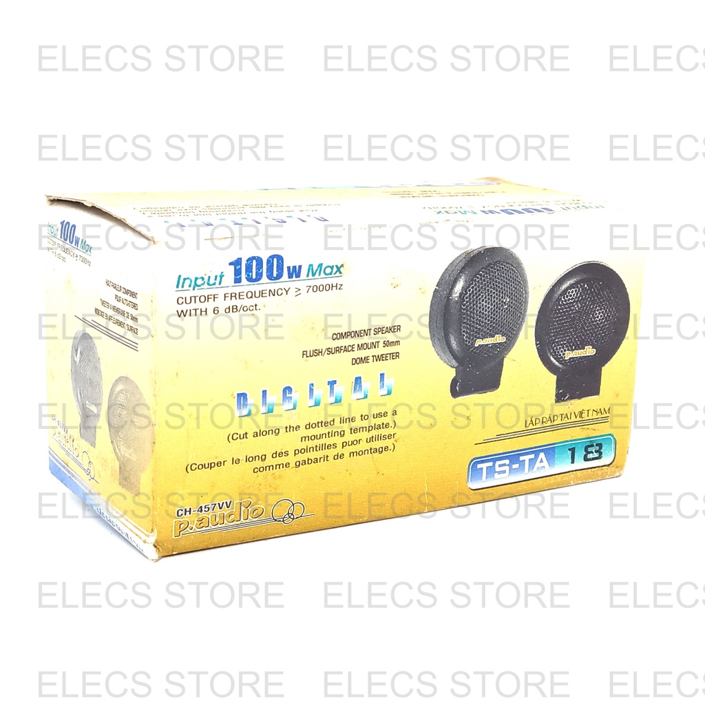 Bộ Loa Treble Tweeter P.Audio TS-TA18 Cho Xe Hơi, Ô Tô - Loa Tép Thạch Anh Kèm Tụ Cản