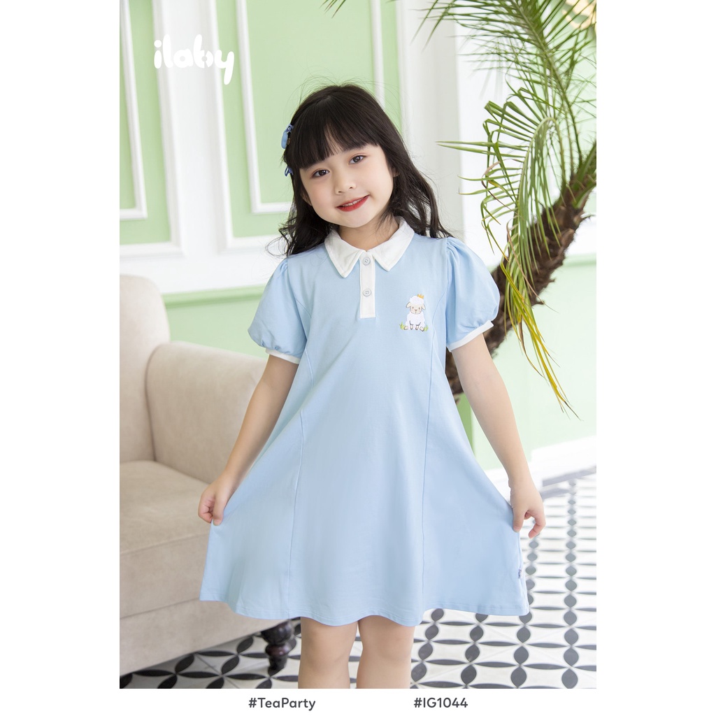 [25.6 GIẢM 40K ĐƠN 299K] Váy cho bé gái ILABY polo thêu ngực bổ mảnh chất liệu thun cotton thoáng mát [11IG10440622]