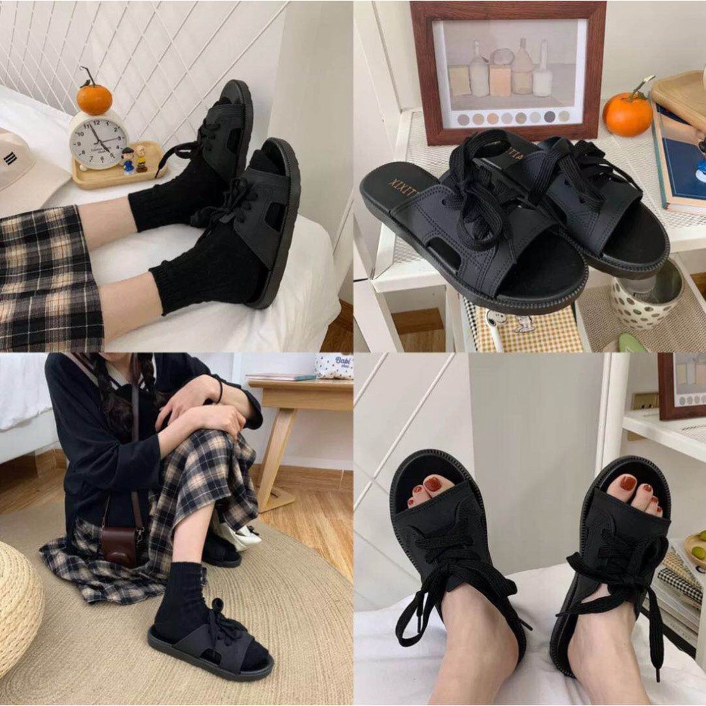 [Nhungnhung3] Sandal nữ 2 quai nơ chất cao su dẻo cực xinh mã 05 85 95