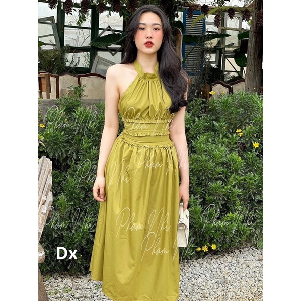 Đầm maxi nữ yếm cổ chiết eo siêu xinh cho các nàng