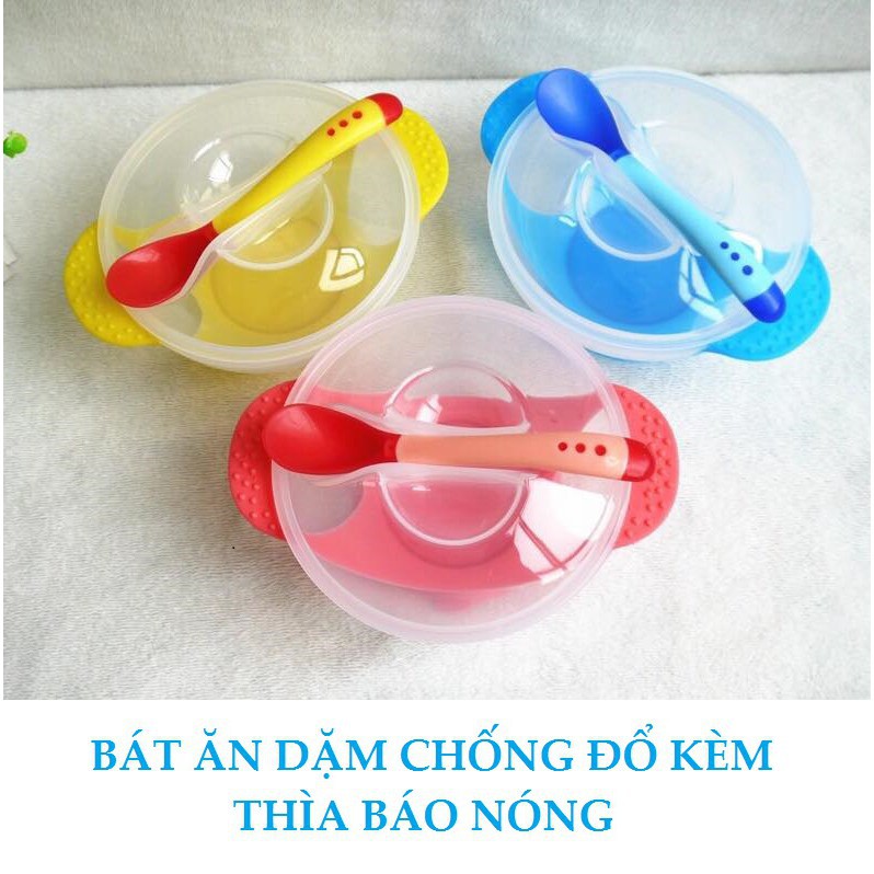 [SHOPEE TRỢ GIÁ KHỦNG] BÁT ĂN DẶM CHỐNG ĐỔ KÈM THÌA BÁO NÓNG CHO BÉ