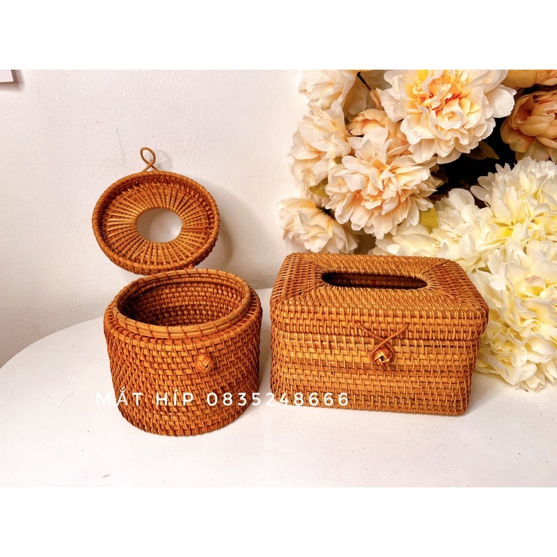 Hàng xuất Nhật-Hộp đựng giấy ăn làm bằng mây siêu Vintage