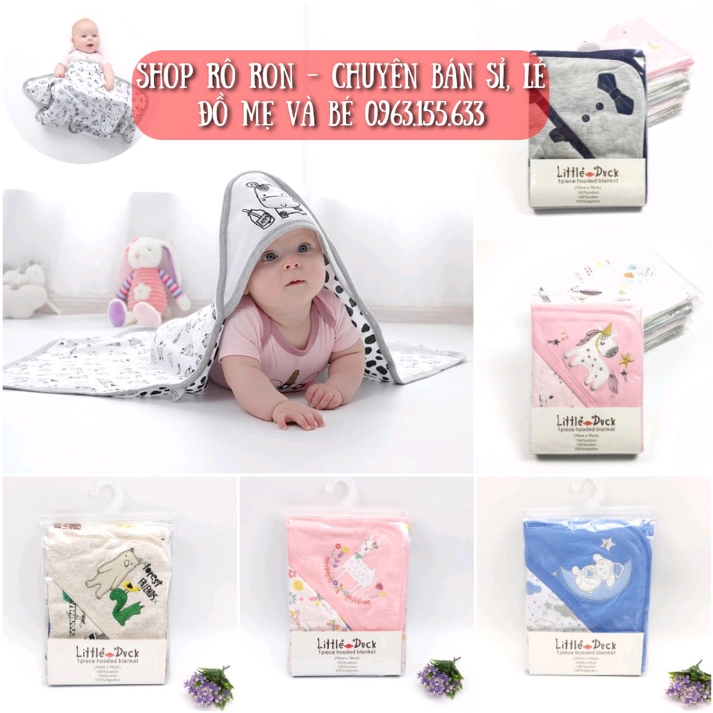 Chăn ủ LITTLE DUCK có mũ - Chăn ủ cotton 2 lớp đa năng cho bé - Shoproron
