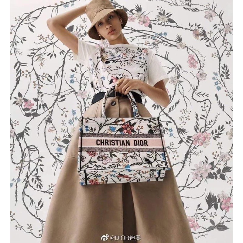 Túi Dior Booktote thổ cẩm size41 dệt có kéo miệng