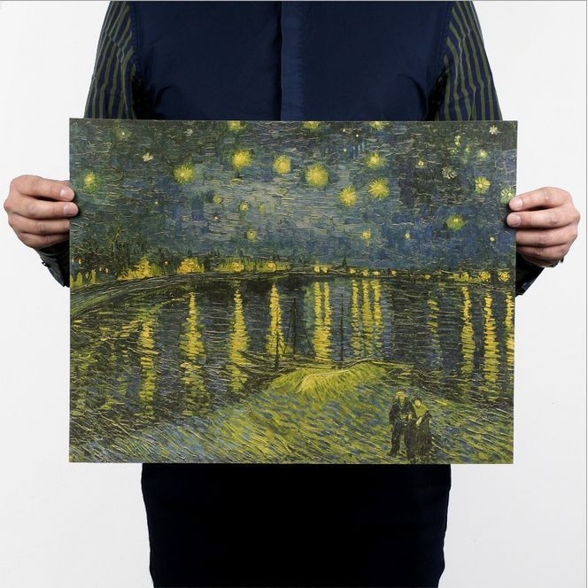 Tranh hình cổ điển Van Gogh kiểu giấy Kraft trang trí tường nhà