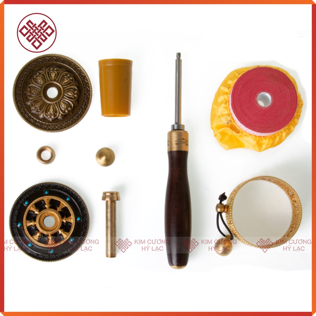 Kinh Luân Cầm Tay Mật Tông [Kim Cương Hỷ Lạc] Viền Đen Đính Đá