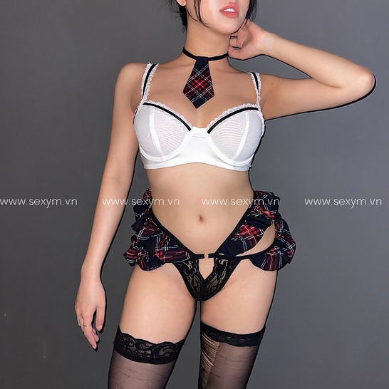 Set đồ lót cosplay học sinh 03 kèm cà vạt găng tất HS03 Sexy M