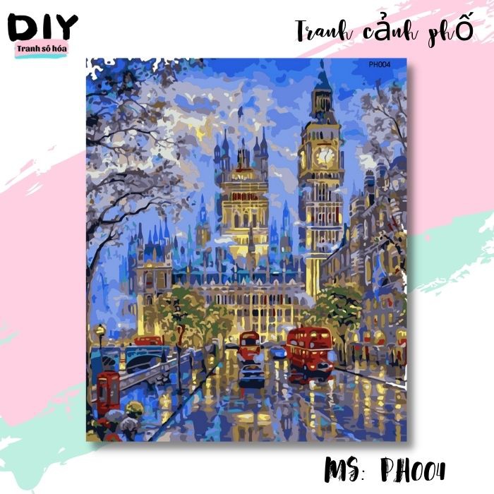Tranh tô màu theo số DIY Tranh phong cảnh Tháp đồng hồ Big Ben PH004