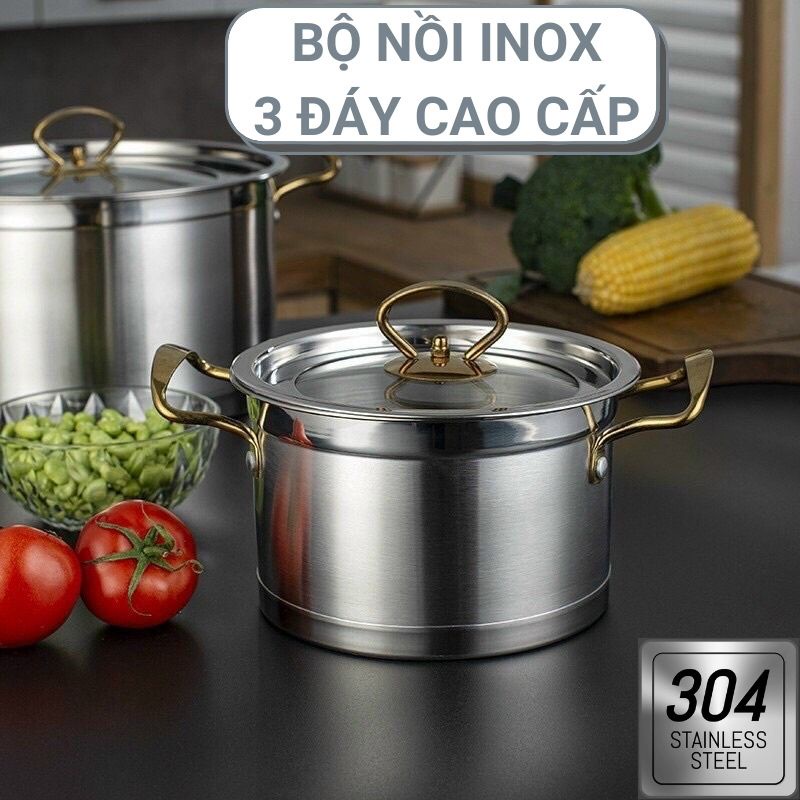 Bộ nồi 3 món Misu Louis Inox 304 cao cấp Dễ dàng vệ sinh chống xước phù hợp mọi loại bếp nấu nhanh giữ nhiệt lâu