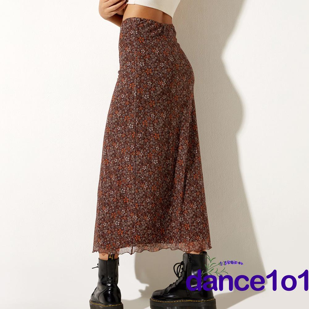 Chân váy dài lưng cao in hoa phong cách thời trang cho nữ