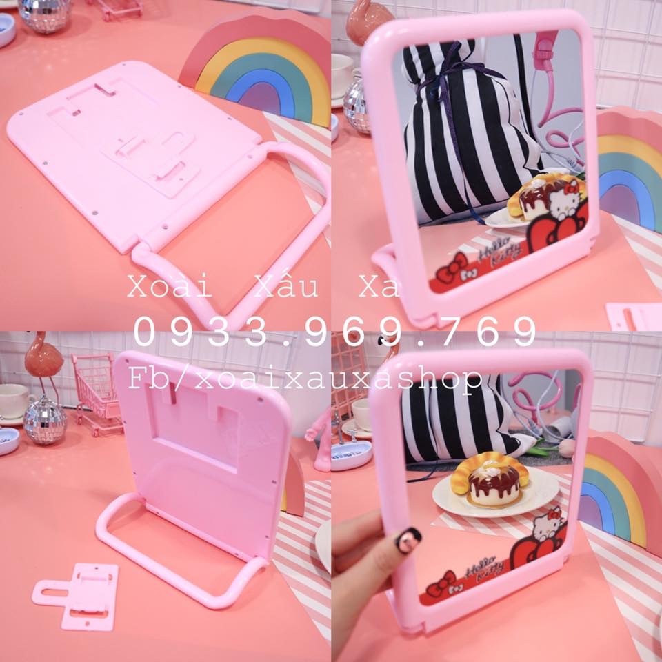 Gương treo tường + để bàn hoạt hình mèo Kitty - Đoraemon 20*18cm