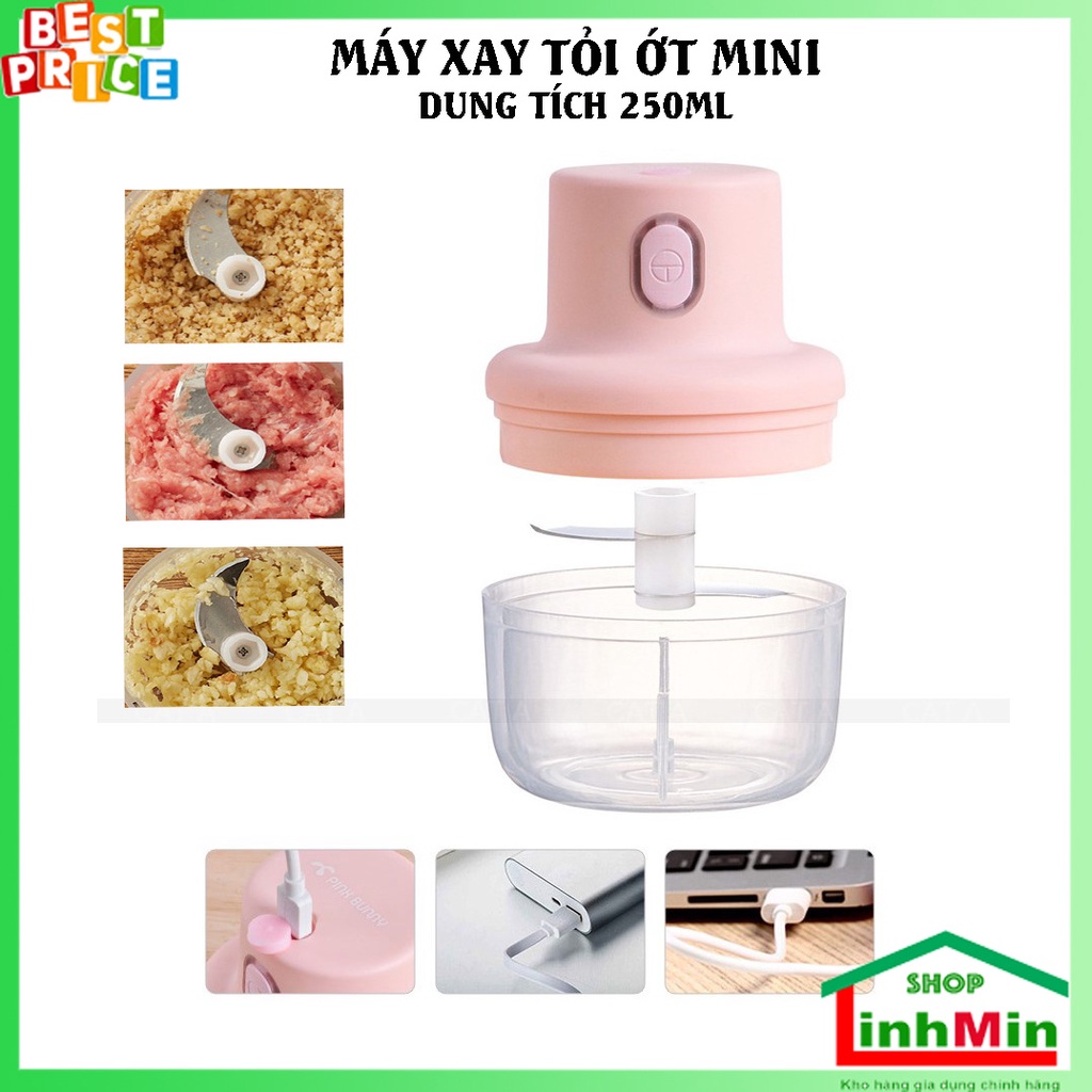 Máy Xay Mini Cầm Tay Có Cổng Sạc USB, Máy Xay Tỏi Ớt Đa Năng Thể Tích 250ml, nhỏ gọn, tiện lợi