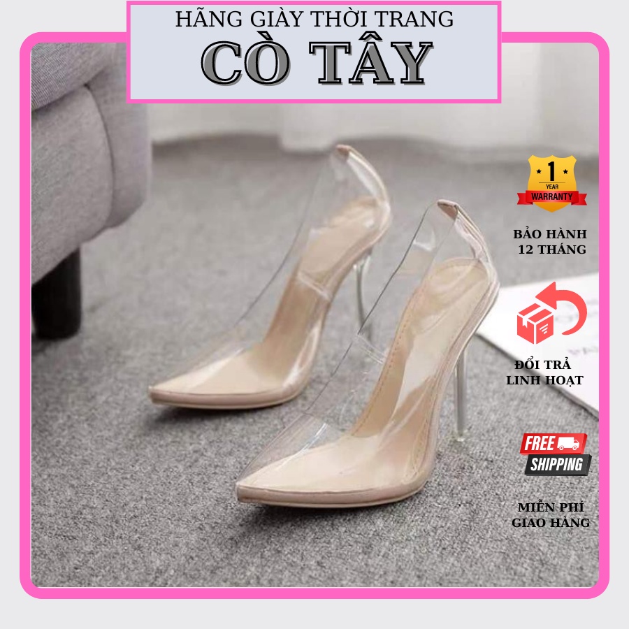 Giày Cao Gót Quai Trong 9P - VNXK Cao Cấp COTAY ,Giày cao gót trong suốt quai meka mềm êm chân Cotay_K28