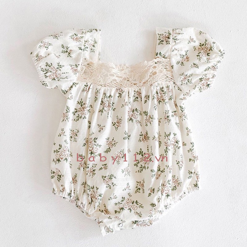 Váy đầm cho bé gái sơ sinh trẻ em 3 tháng đến 2 tuổi BABY112.VN kiểu hàn quốc chất cotton họa tiết hoa xanh thoáng mịn