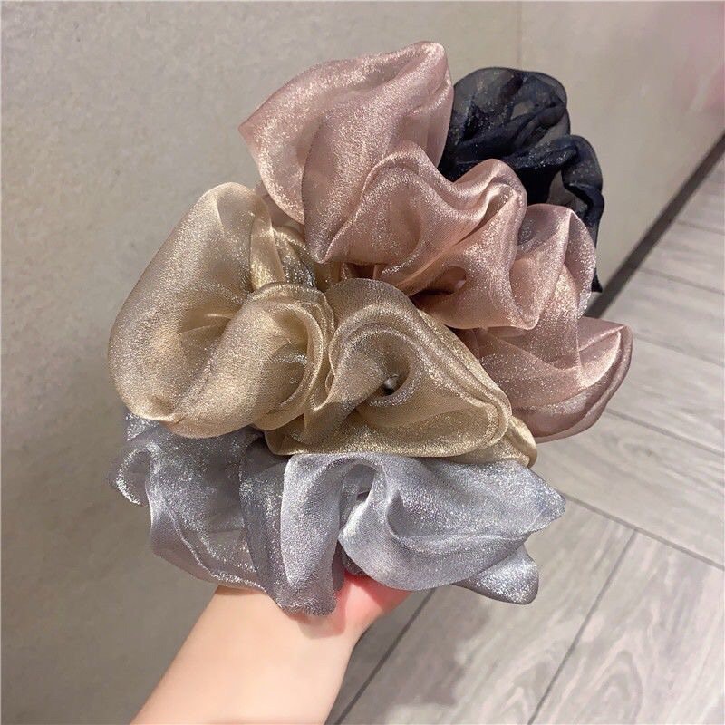 cột tóc scrunchies voan lấp lánh cao cấp