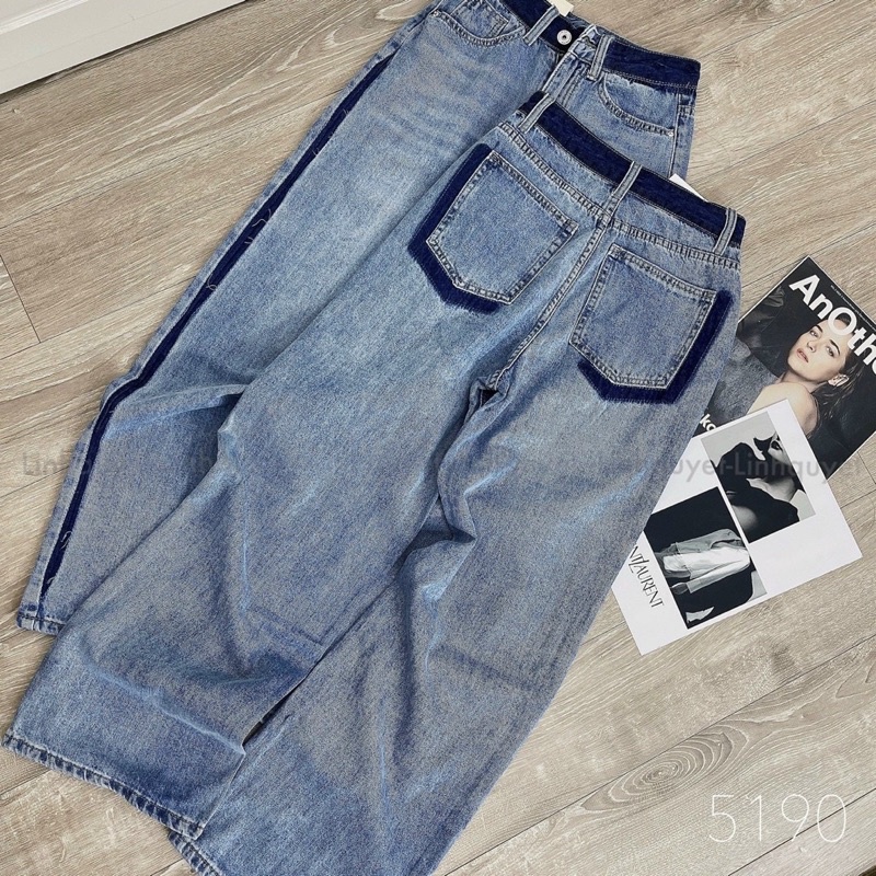 Quần Jean Ống Suông Phối Màu Line Cá Tính