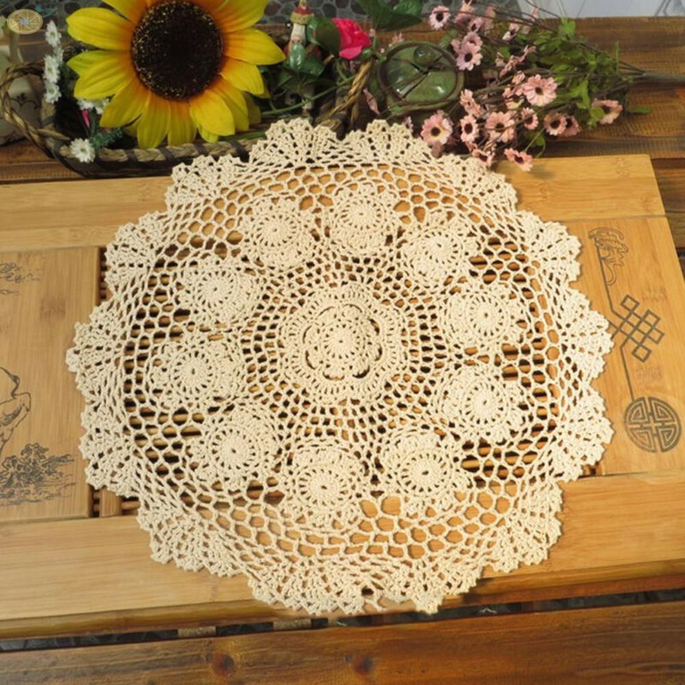 Khăn Trải Bàn Tròn 50cm Vải Cotton Phối Ren Kiểu Vintage Dễ Thương