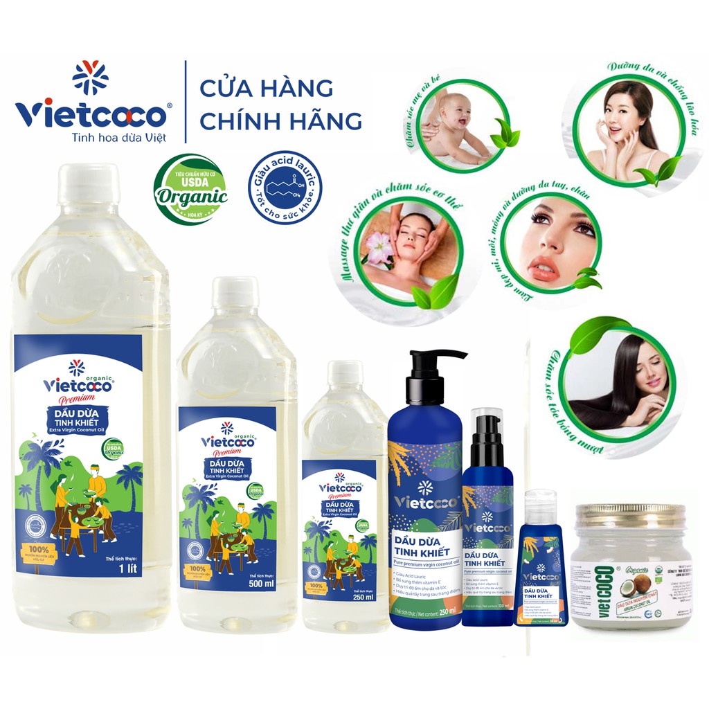 Dầu Dừa 100% Nguyên Chất Vietcoco :  50ml -  60ML - 200ML - 130ML -250ML