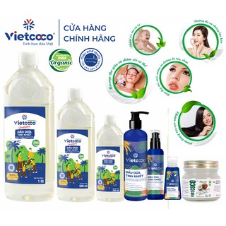 Dầu Dừa Tinh khiết Organic Vietcoco - 250ml-1 Lít : Nấu ăn ,làm bánh, dưỡng da, dưỡng tóc